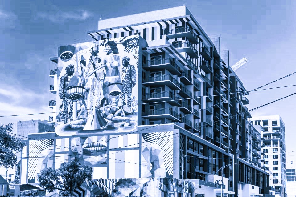 One of the famous Art-decked walls on Apartment buildings in Wynwood.