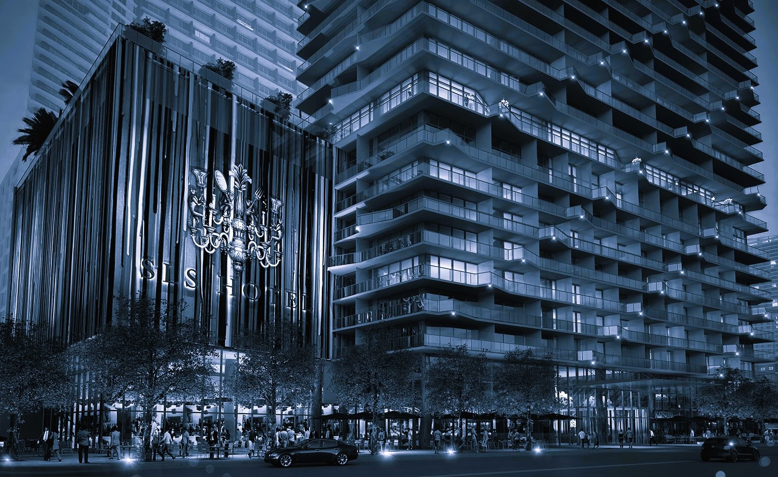 A picture showcasing, one of Brickell's many apartment building, SLS Brickell.
