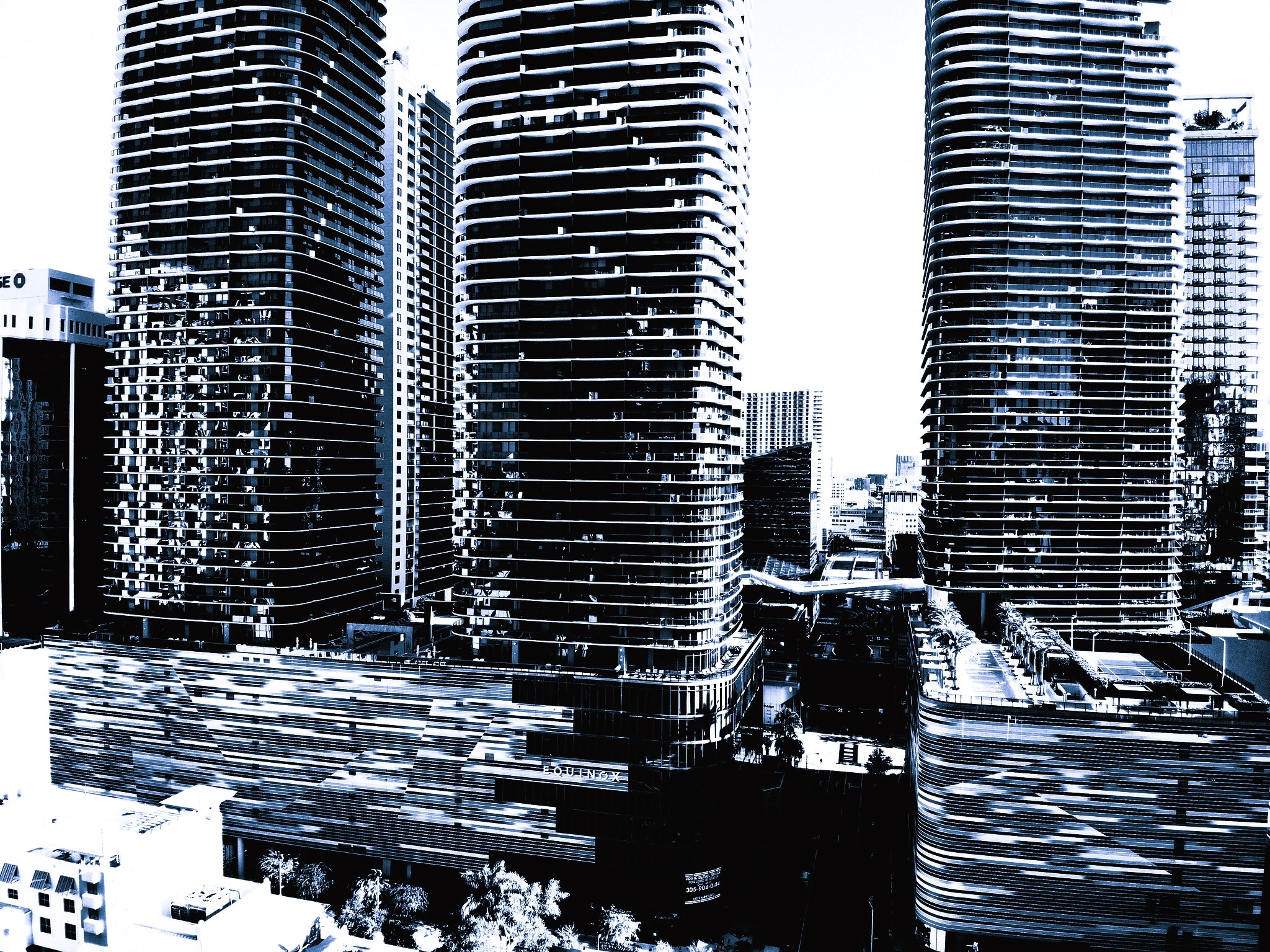 A drone shot of the condos at Brickell Heights.