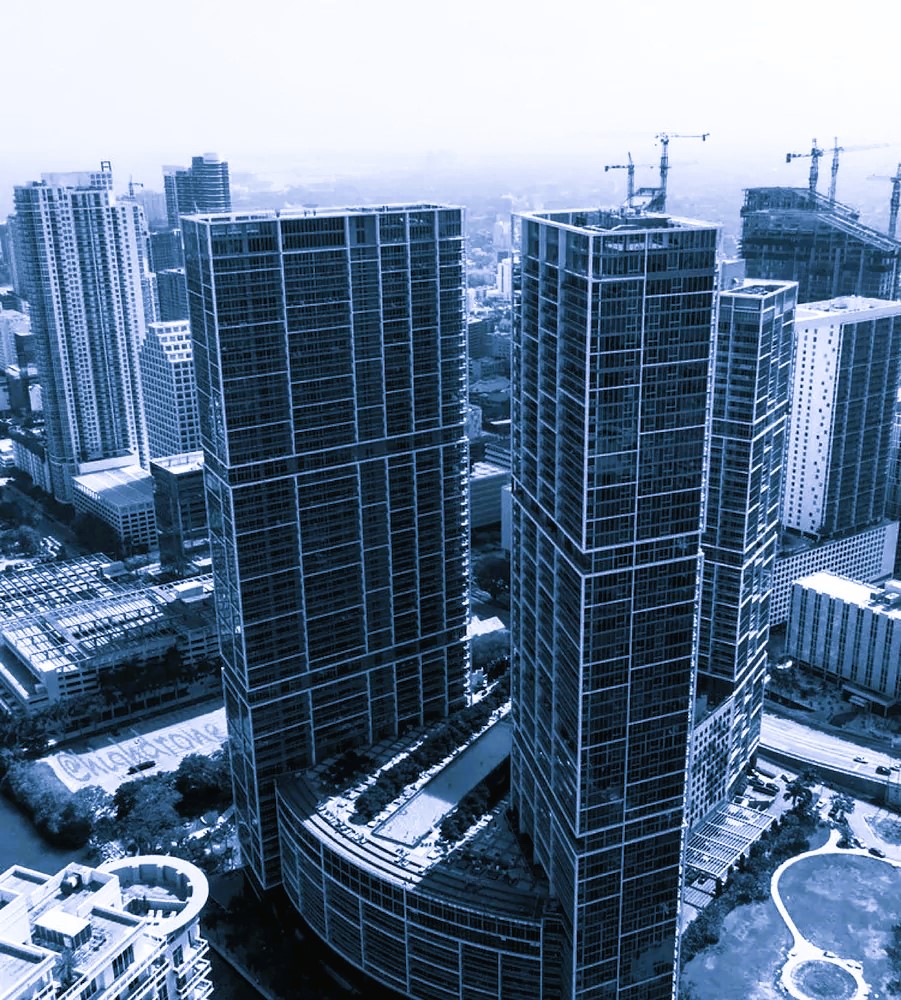 A helicopter shot of the famous, Icon at Brickell.