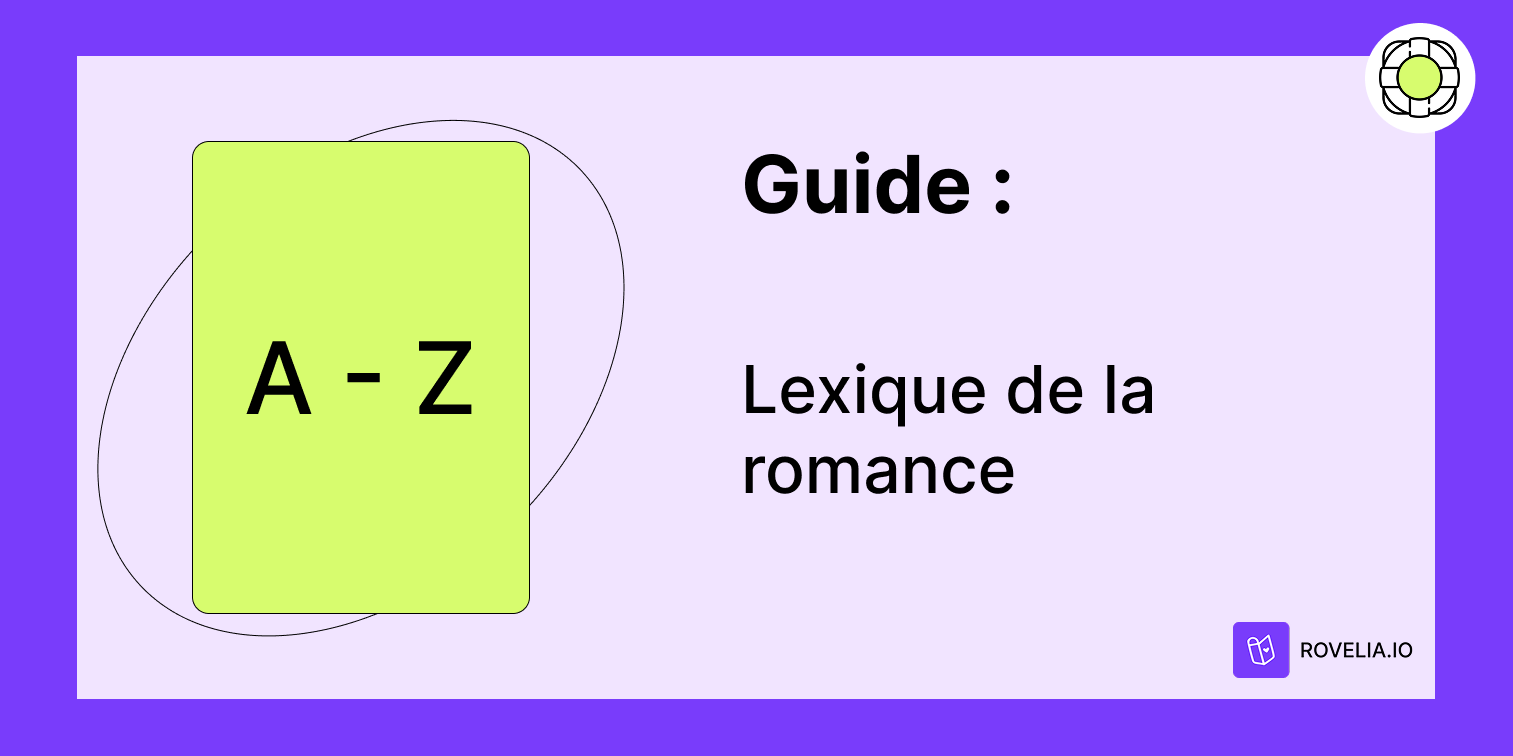 Lexique romance : illustration de couverture de l'article avec les termes essentiels de la communauté littéraire de romance