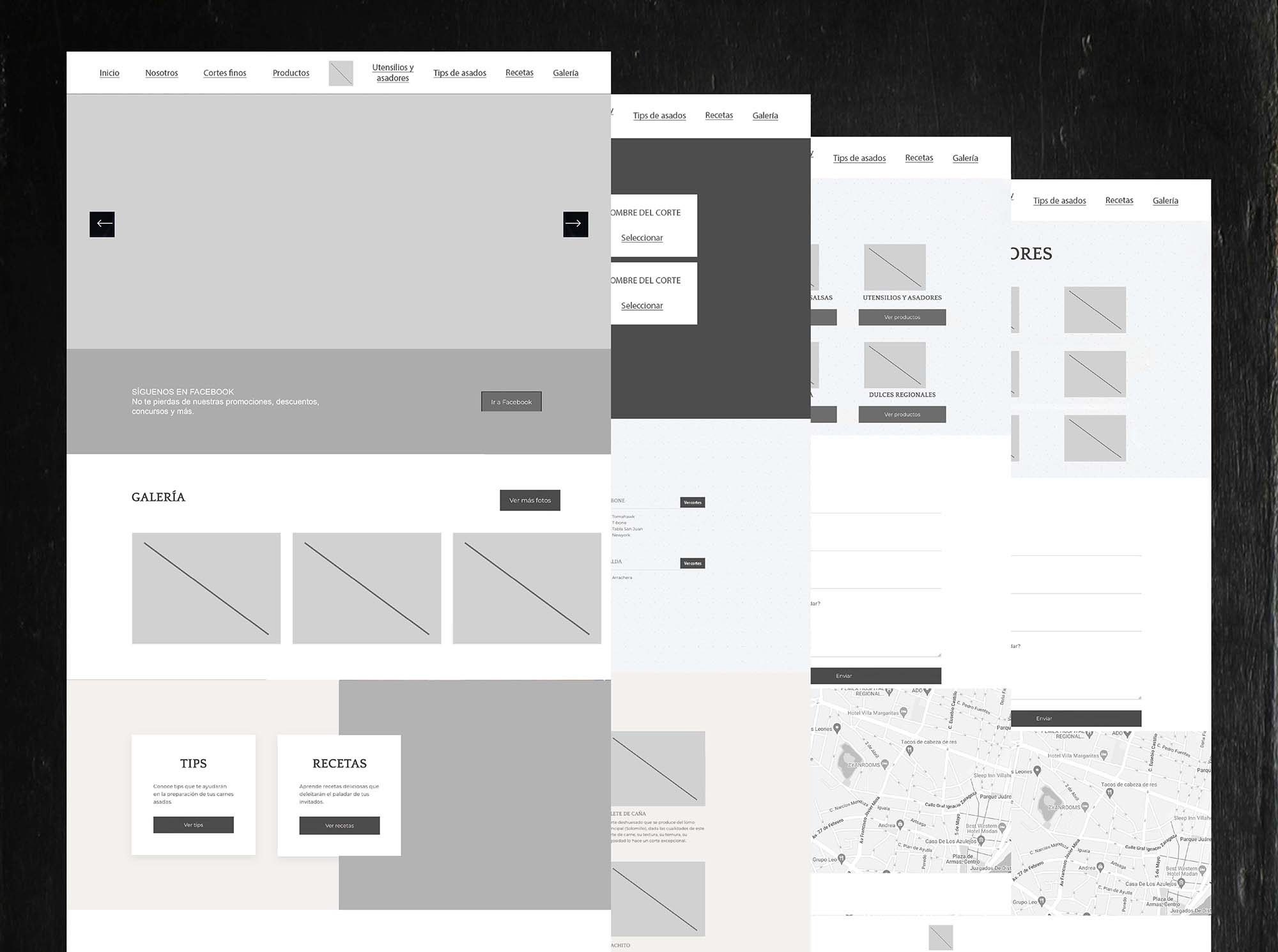Diseño de navegación (wireframes) de la página web de El Regio Boutique de Carnes