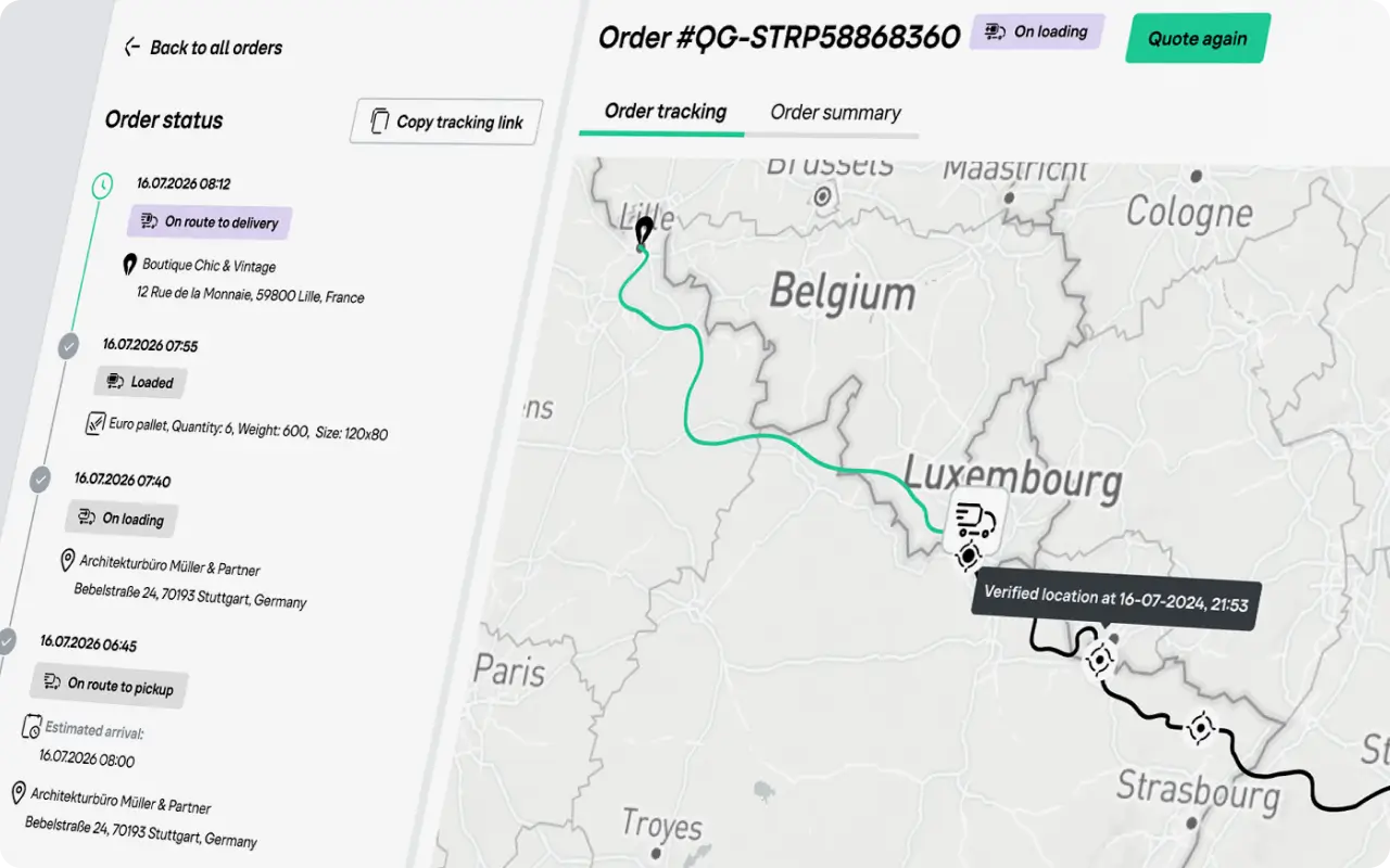 Tracking status of an order