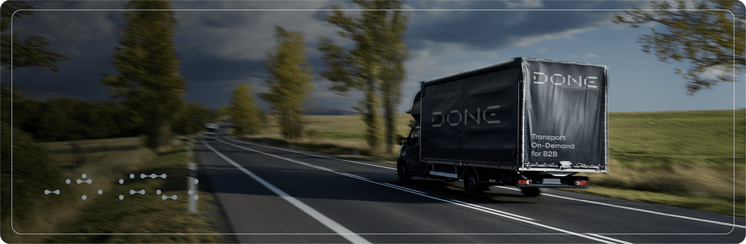 Van transporting goods with the DONE logo