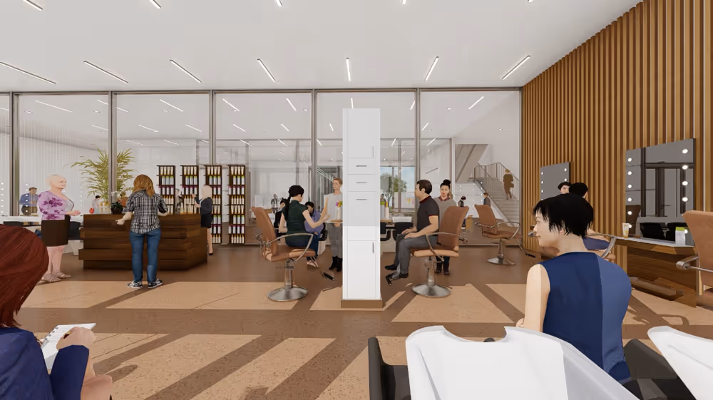 Útsýni að innan af nýju skólalíkani í 3D eftir Harry Ables & Partners.