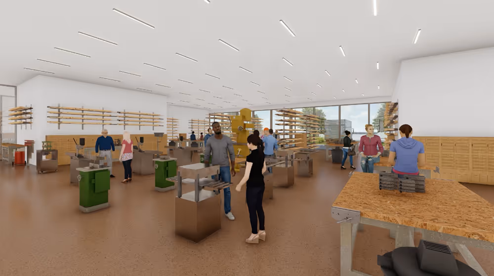 Útsýni að innan af nýju skólalíkani í 3D eftir Harry Ables & Partners.