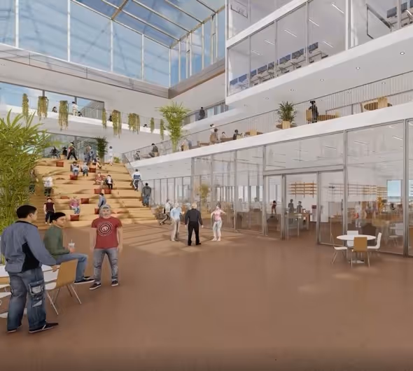„Útsýni að innan af nýju skólalíkani í 3D eftir Harry Ables & Partners.