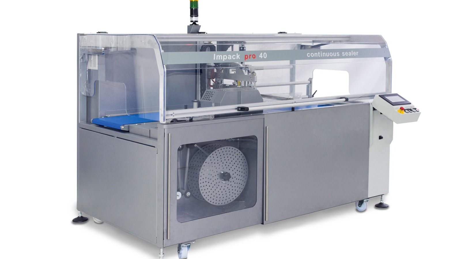 Complete shrink wrapping line with sealer and industrial shrink tunnel