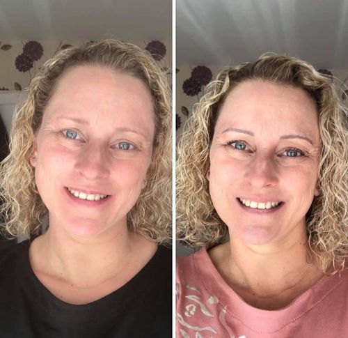 model showing eyebrow and makeup treatment before and after