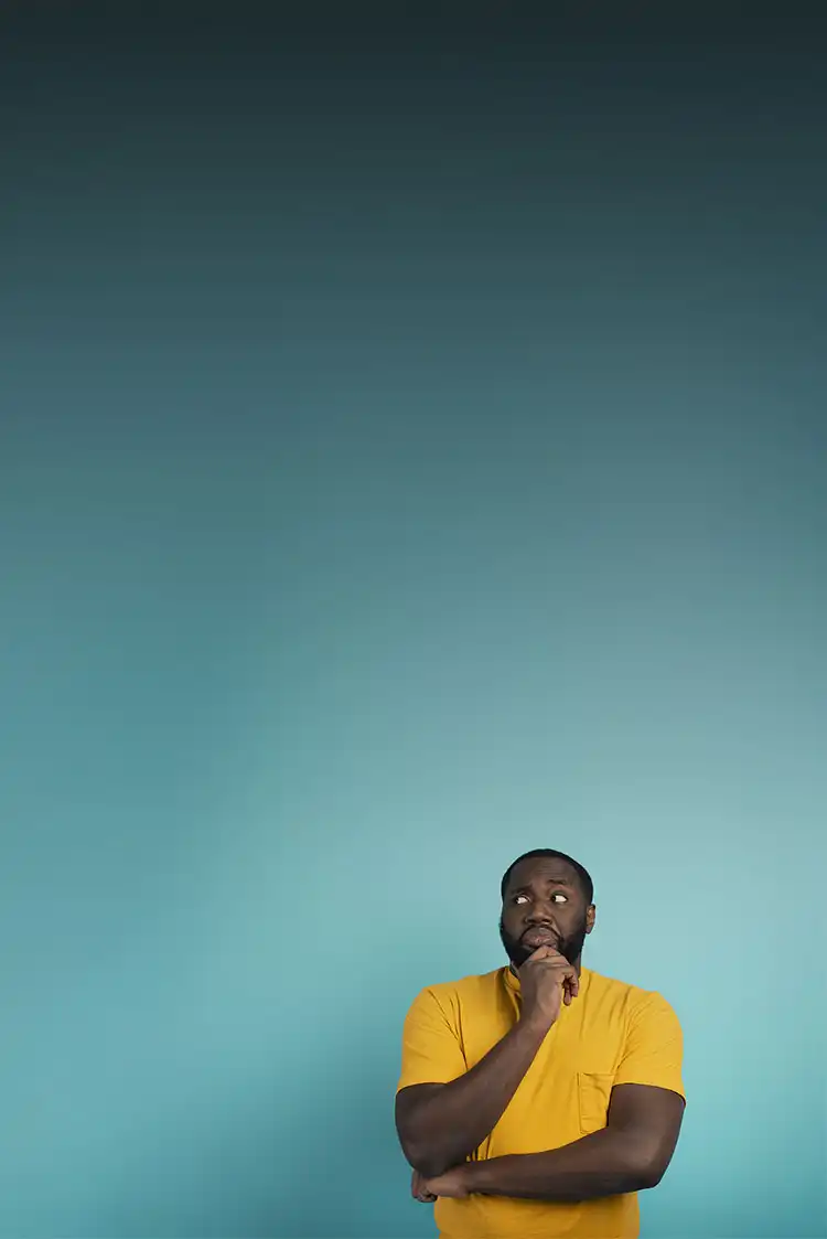 man looking pensive, confused, and concerned