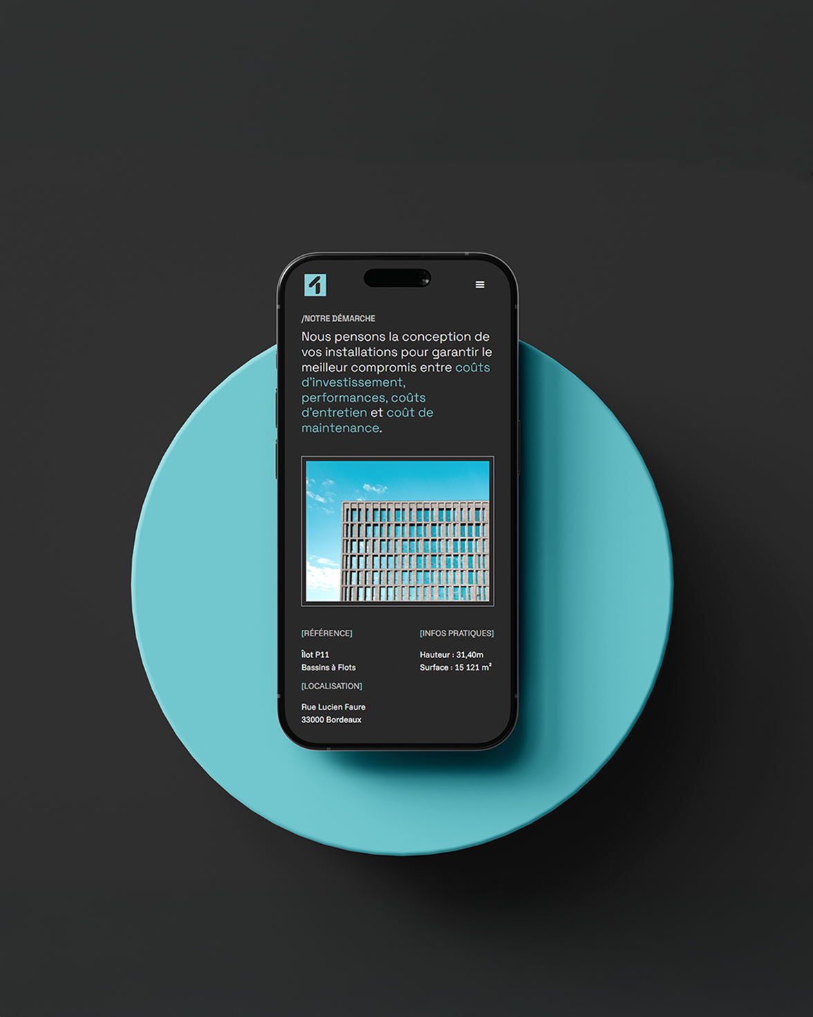 Site de intech, bureau d'études technique en version responsive sur mobile