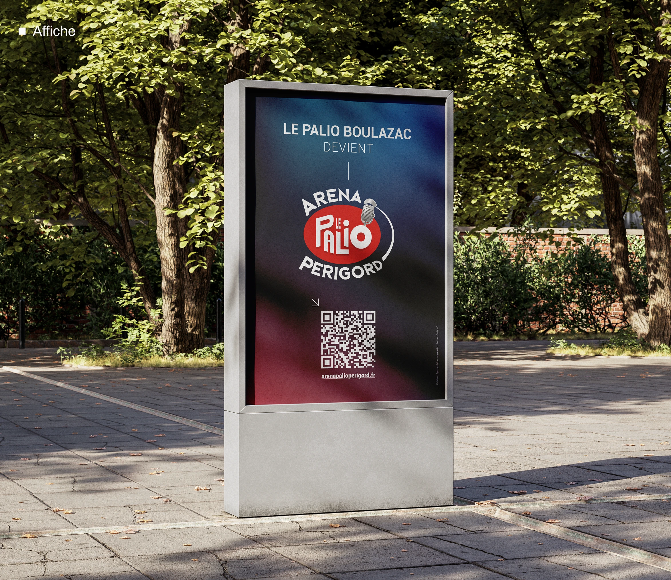 Affichage publicitaire créé par l'agence Jaéco pour l'Arena le Palio Périgord