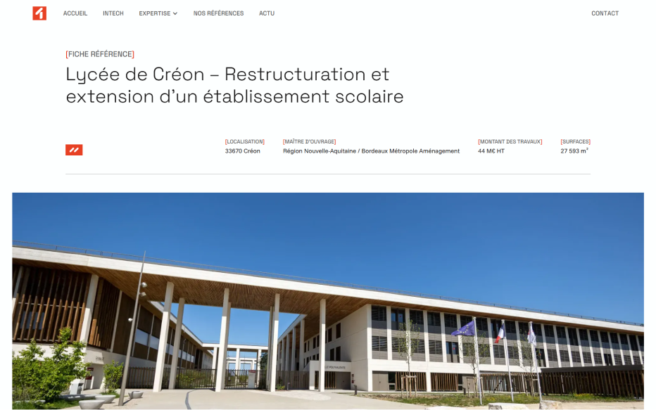 Page projet du site internet d'intech, bureau d'études technique