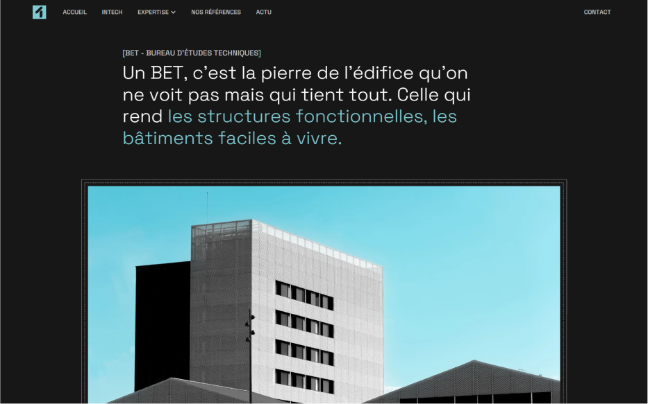 page à propos du du site internet d'intech, bureau d'études technique