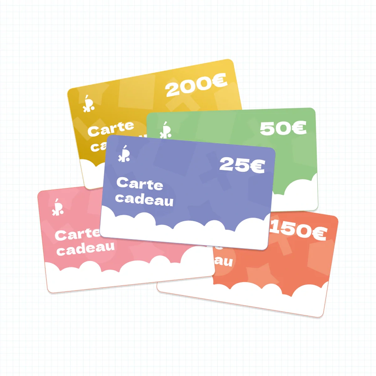 Visuels de toutes les cartes cadeaux de Périmômes, créé par Jaéco
