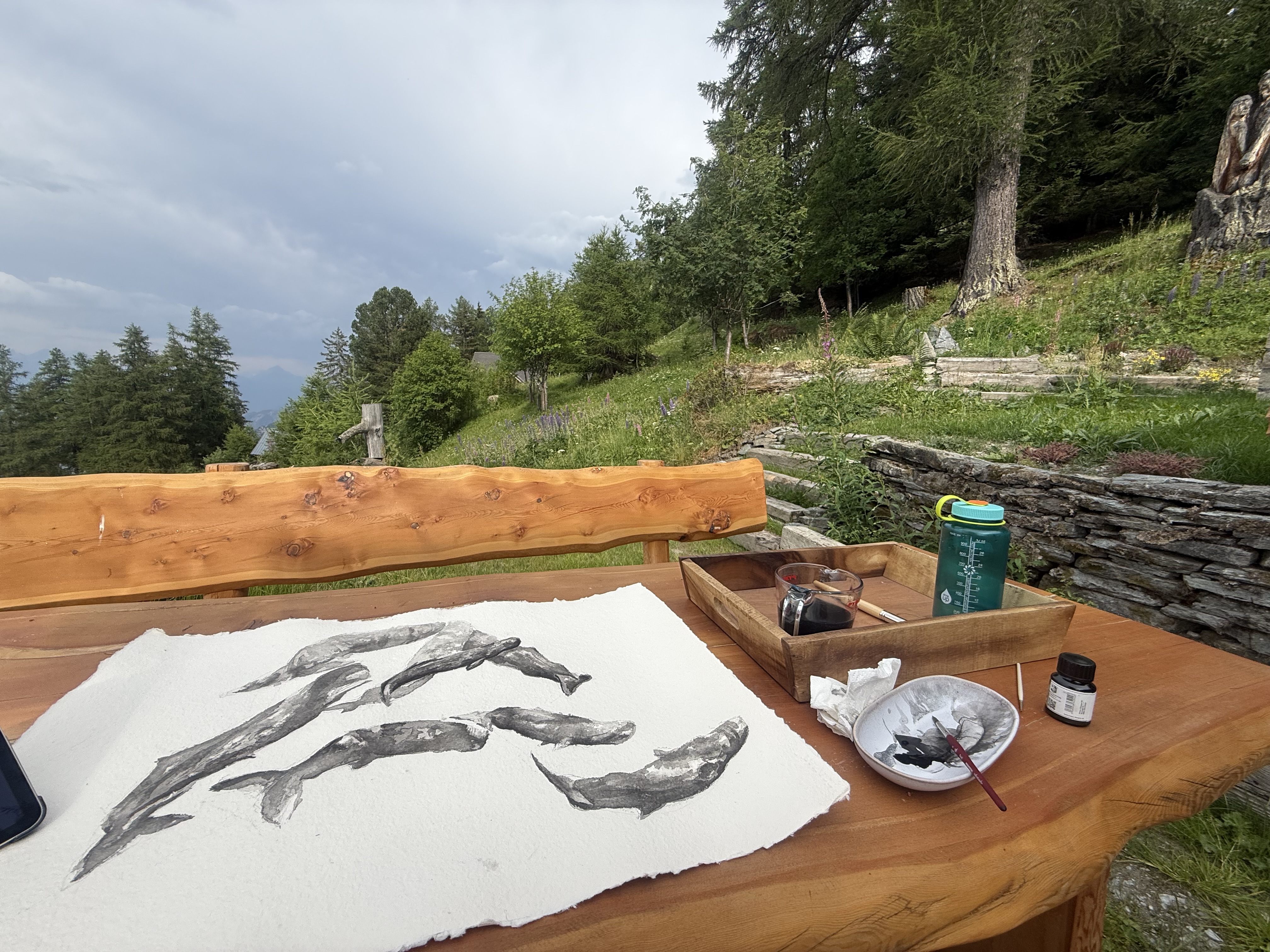 In the process of painting the Sperm whale piece.