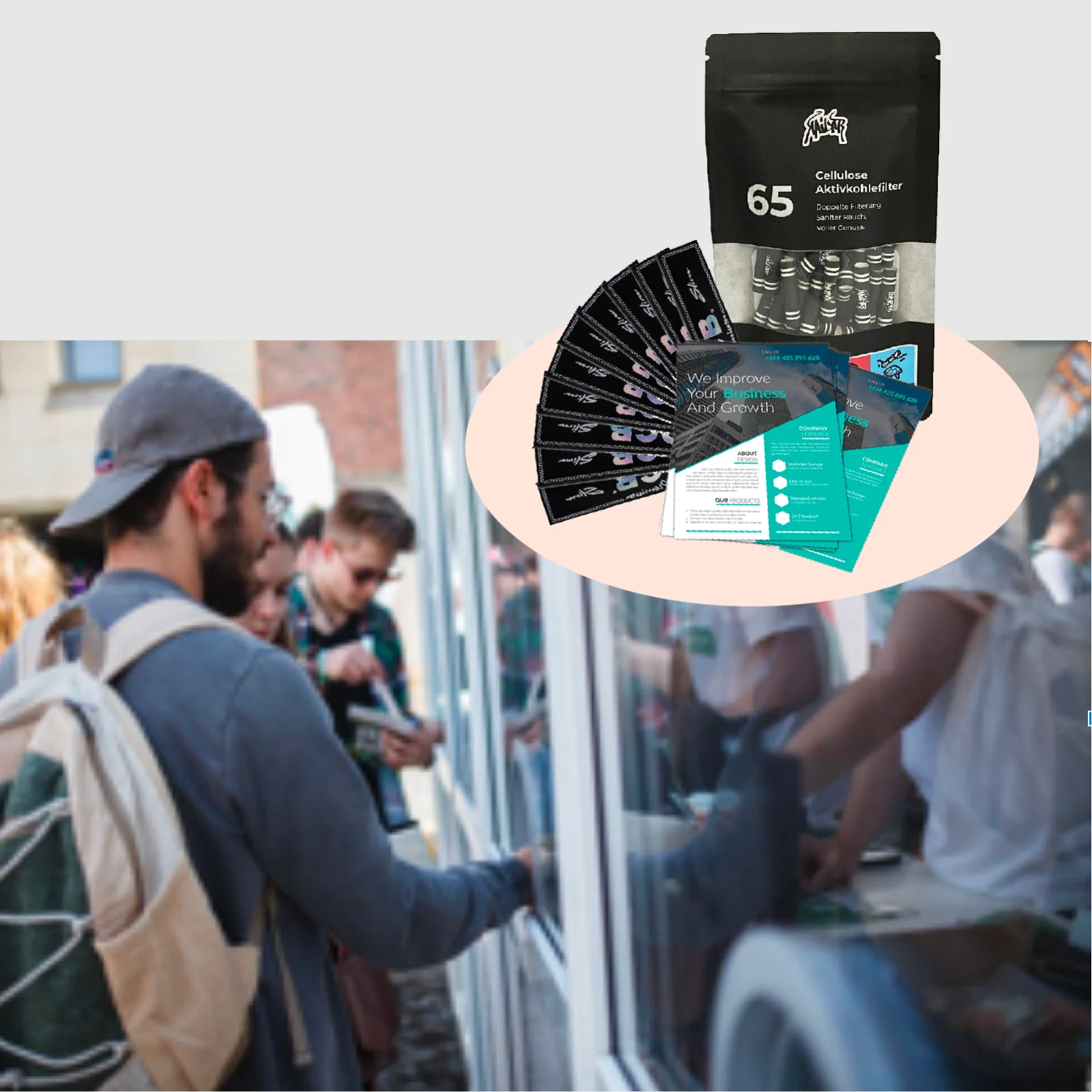 Flyer und Giveaway an der Kasse