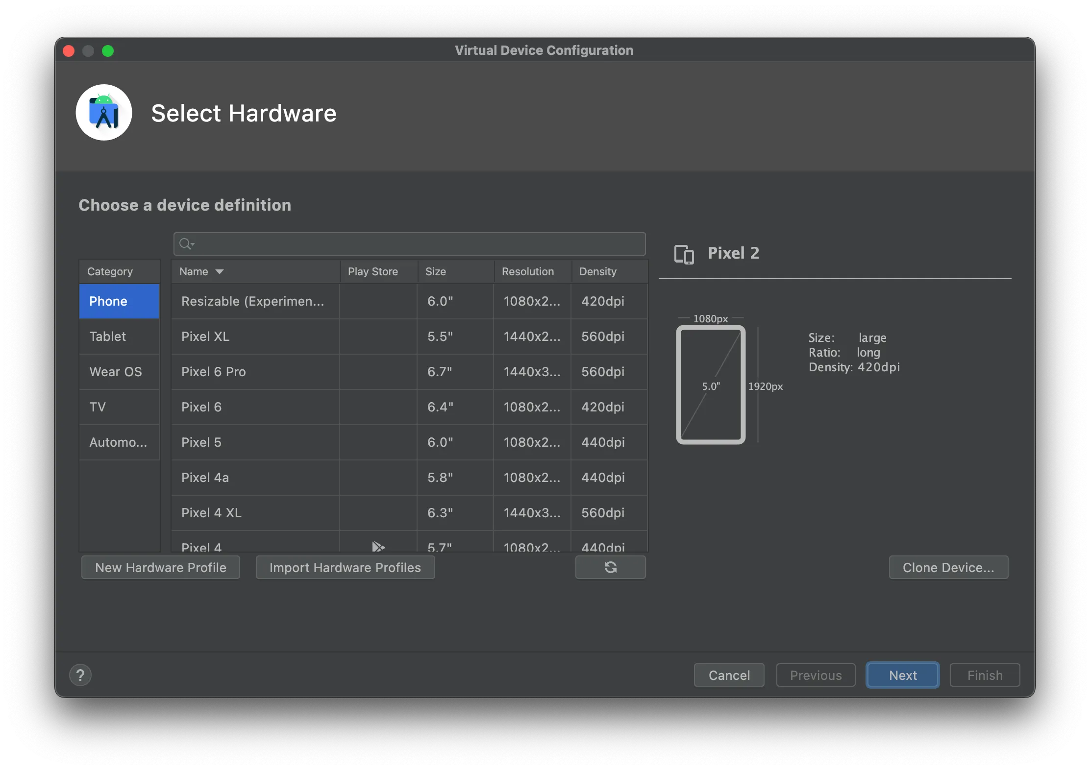 The Virtual Device Configuration window