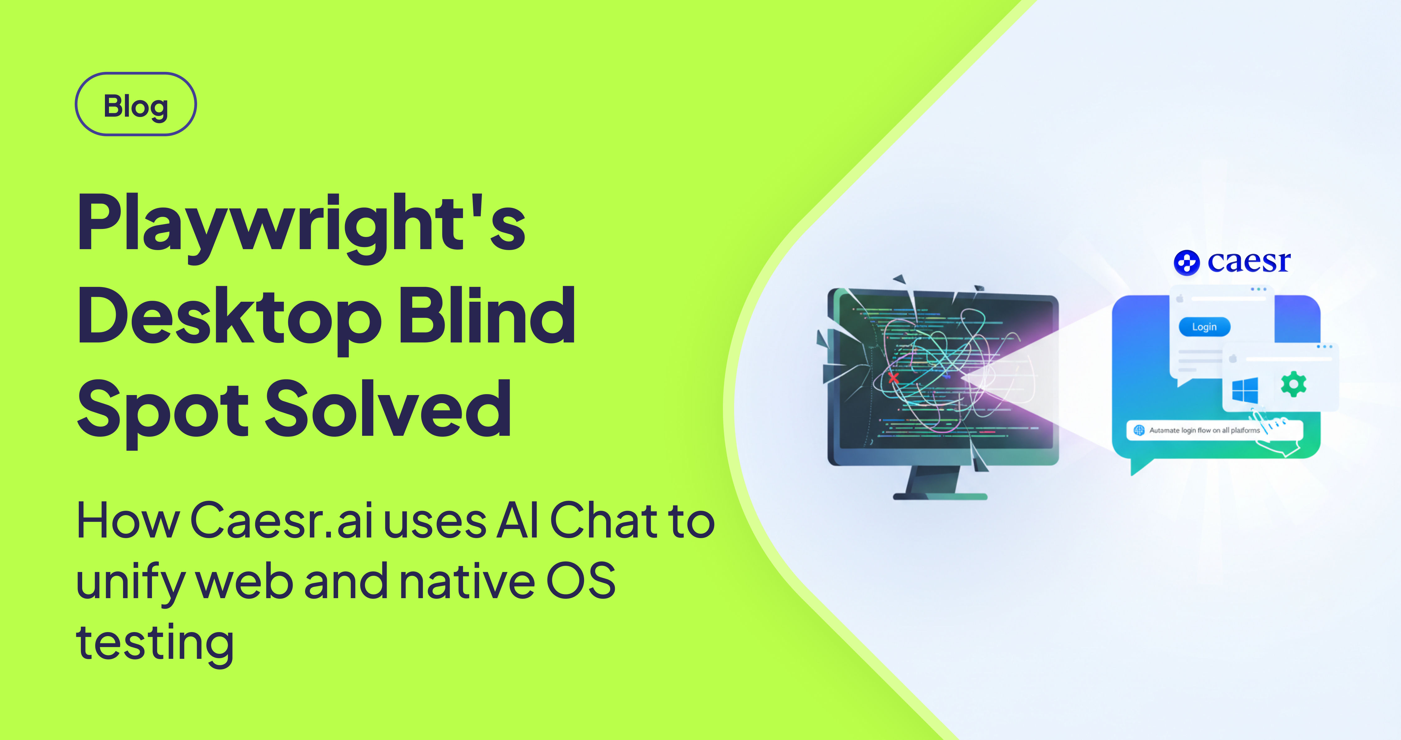 Chat-based AI automation (Caesr.ai) easily replacing complex, code-based Playwright web automation for cross-platform testing.