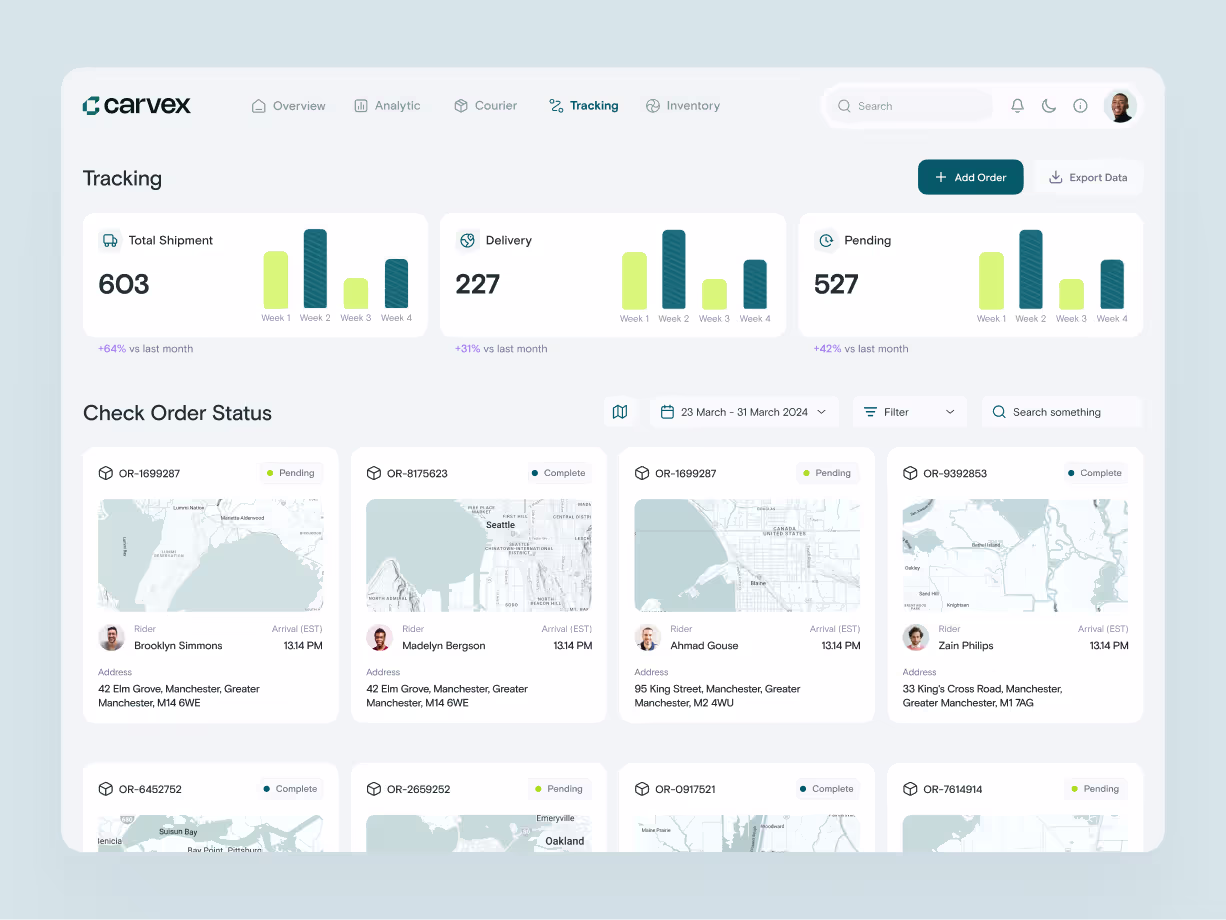 Carvex web app tracking by ofspace