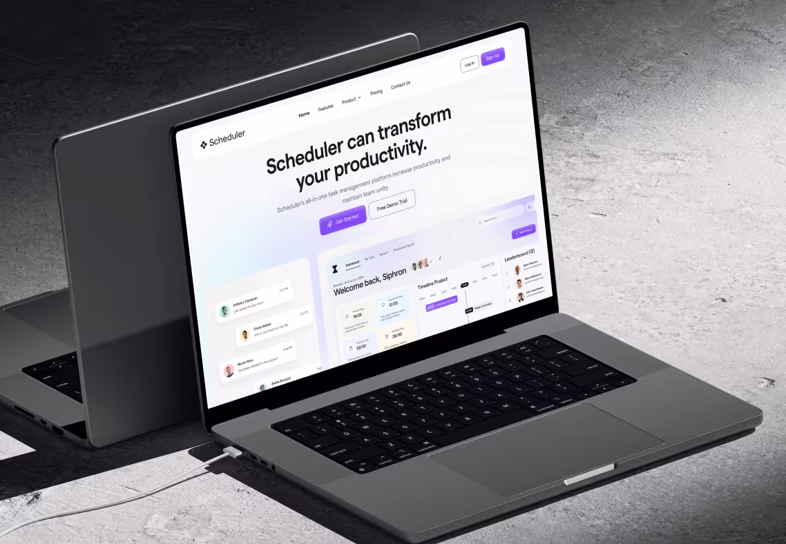 schedulr landing page laptop mockup