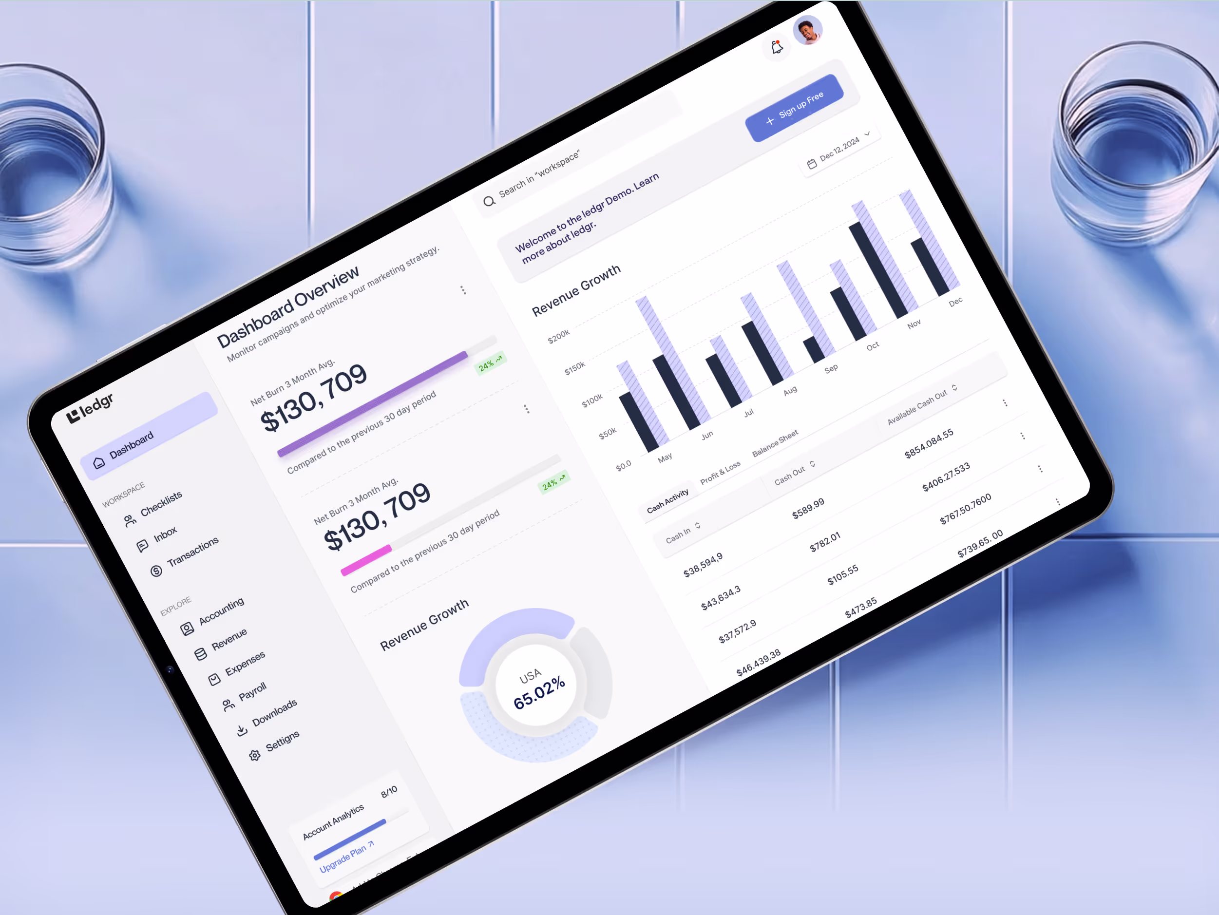 ledgr home dashboard mockup by ofspace