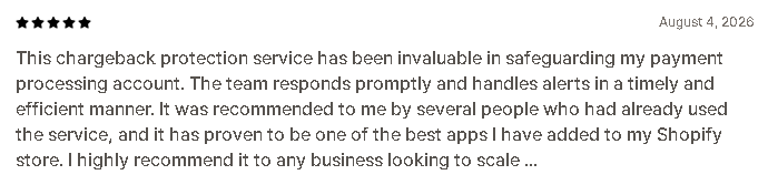 screenshot of Chargeback.io shopify review