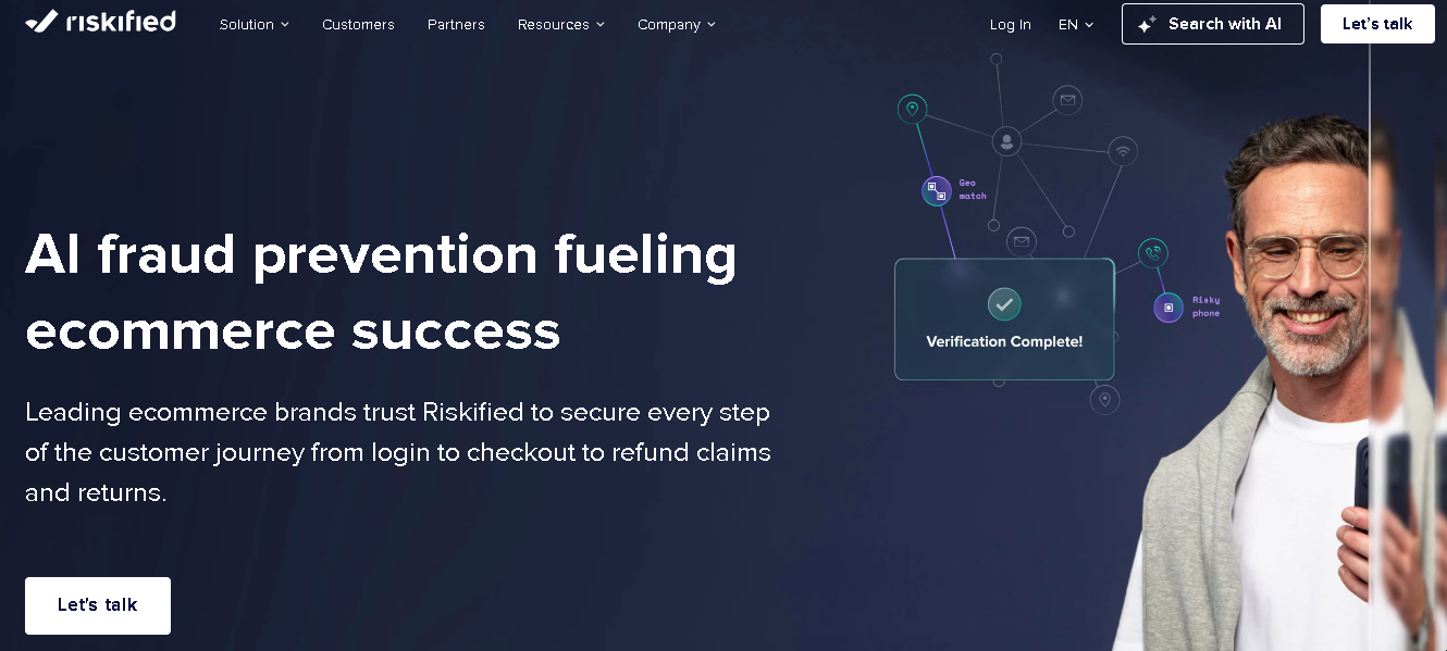 screenshot of riskified fraud prevention's homepage