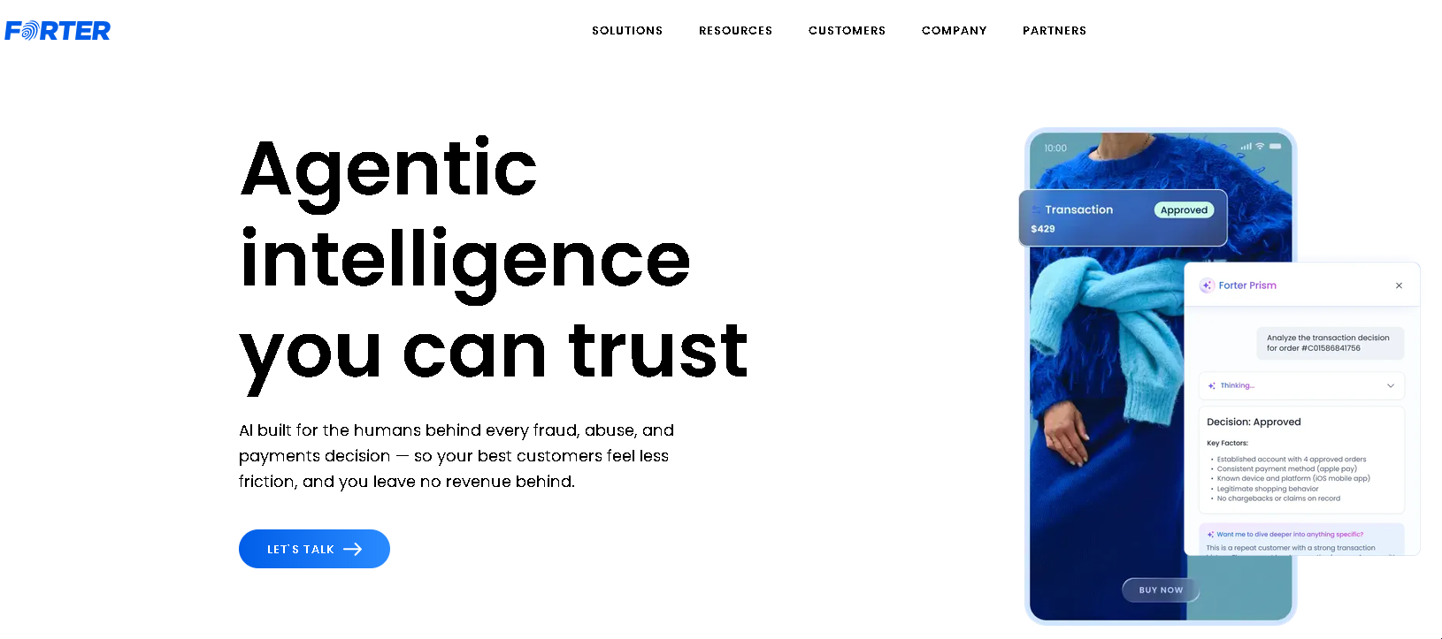 screenshot of forter fraud prevention's homepage