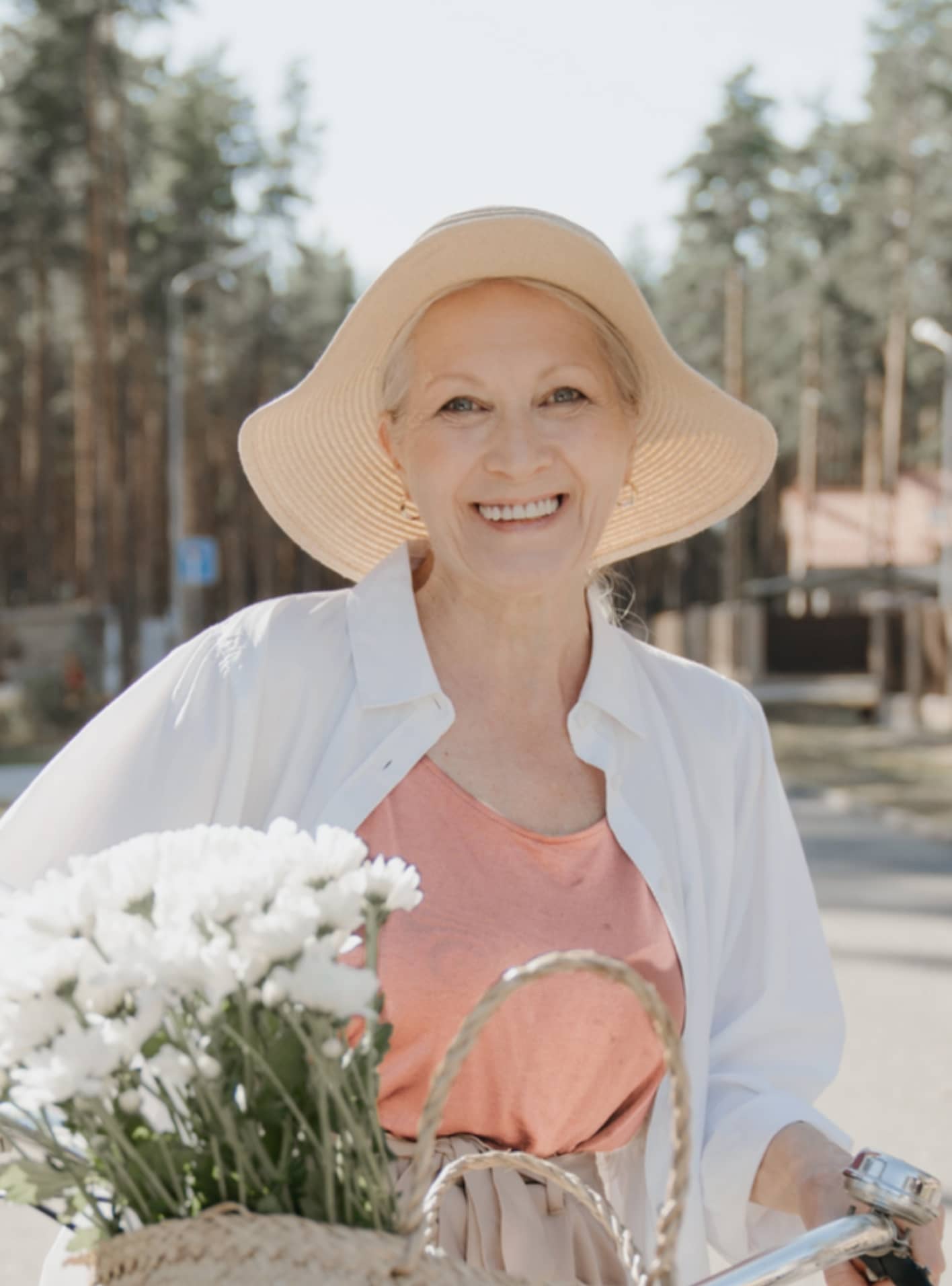 The Right Care For Your Loved Ones Woman Senior Carring Flowers Small - ElderlyCare X Webflow Template