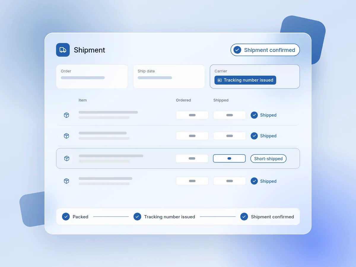 Card showing the shipment confirmed in Acumatica with the carrier tracking number