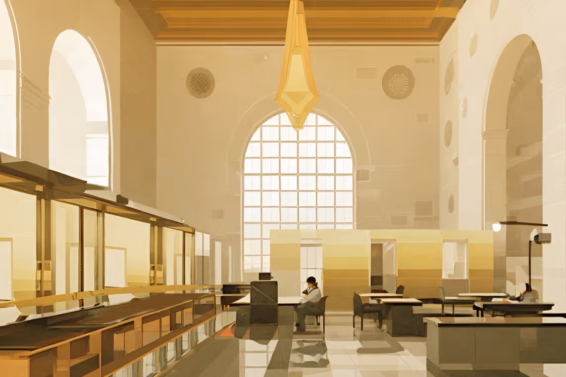 Illustration of a bank interior
