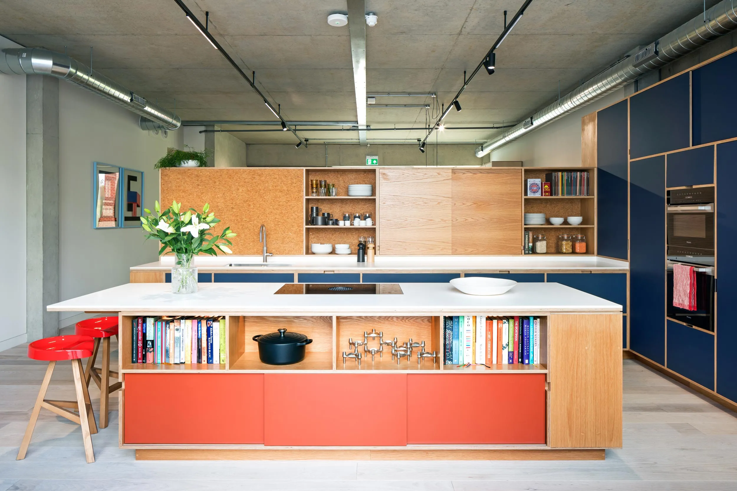 The Uncommon Projects showroom with our plywood kitchen cabinetry on display.