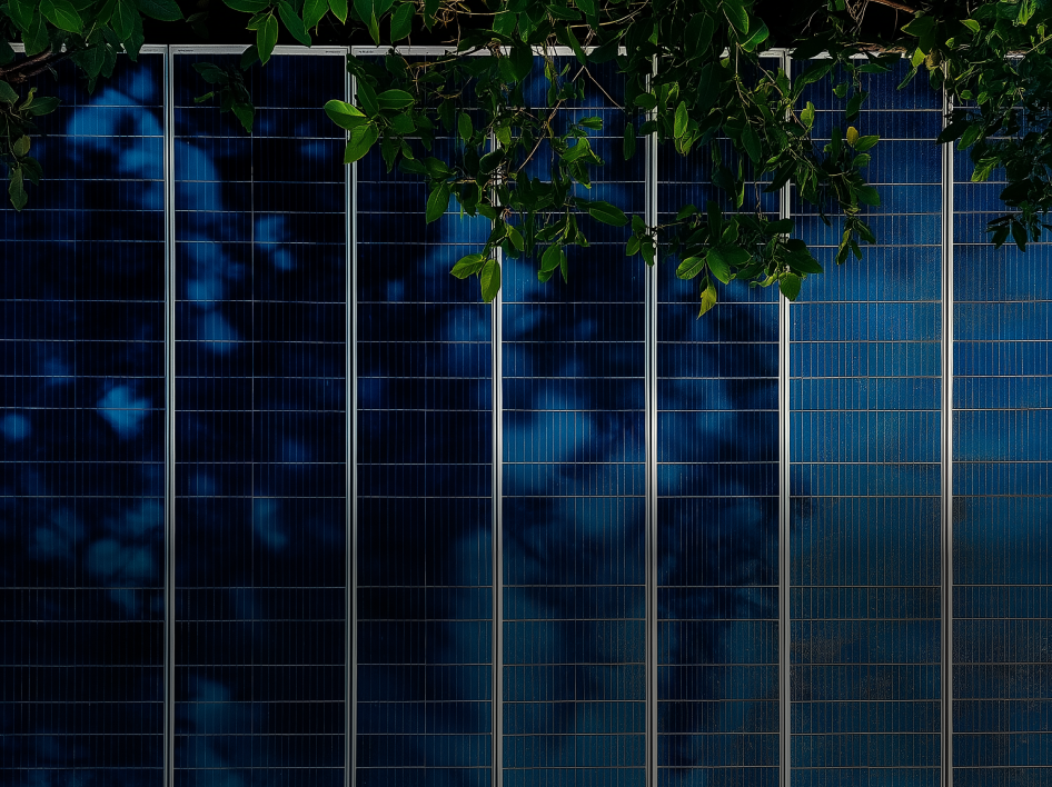 Close-up of high-efficiency AIKO ABC solar panel used in GCB installations