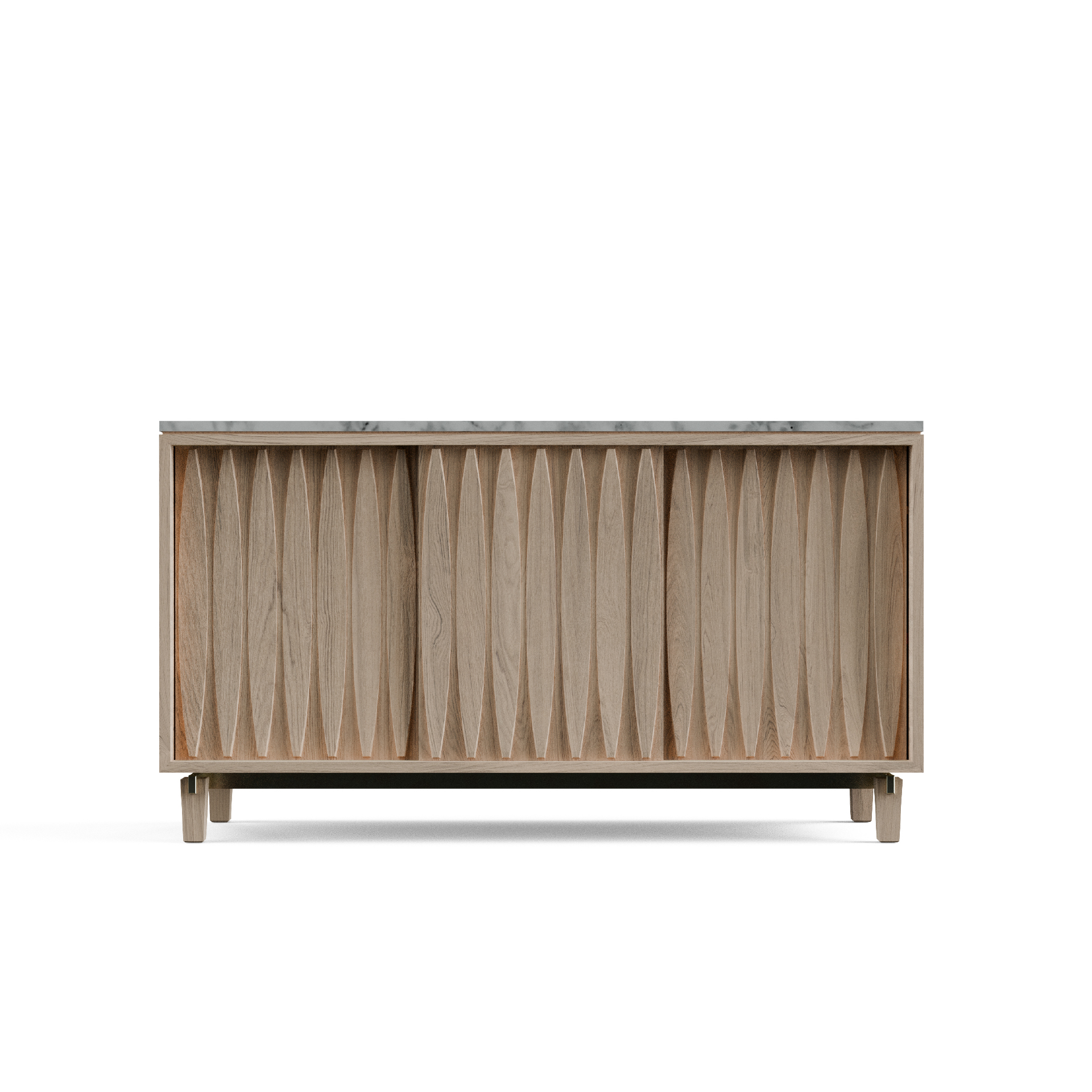 Front view of Limn Ragusa credenza with fluted doors closed