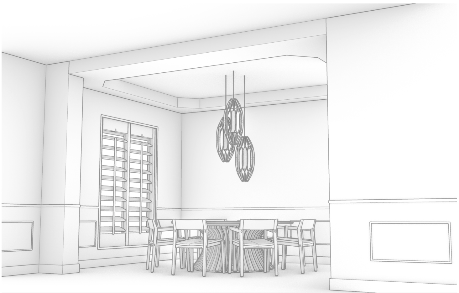 Sketch of a Ragusa dining table and chairs in an interior