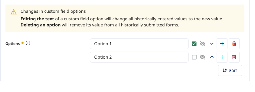 Custom field options management