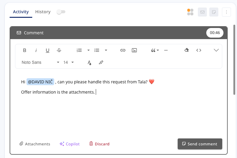Timed comment activity