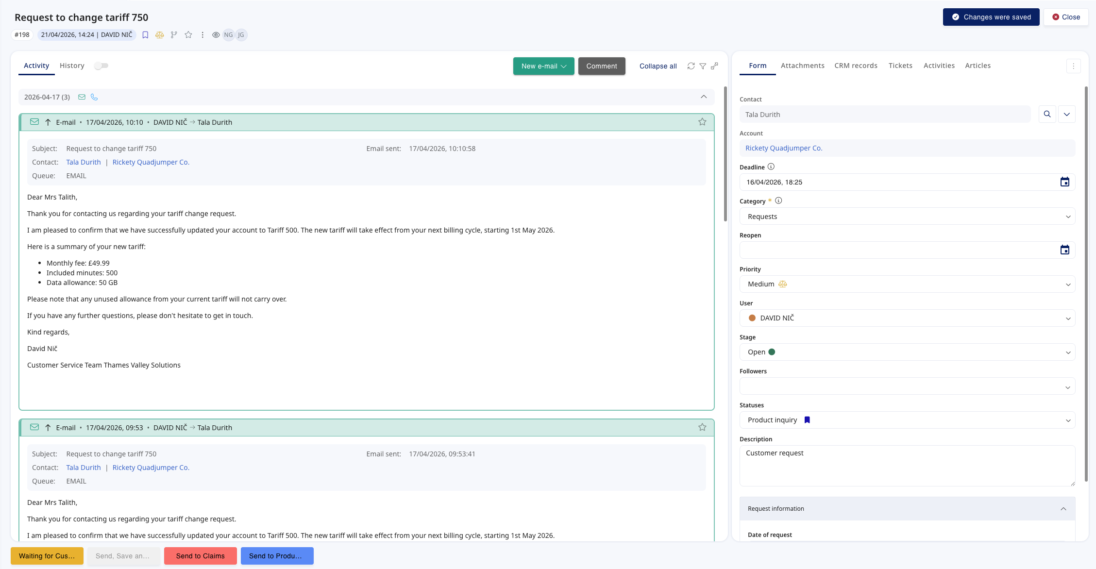 New ticket detail layout with two-column design
