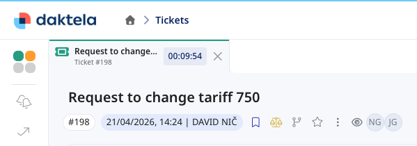 Ticket activity tab showing timed tracking