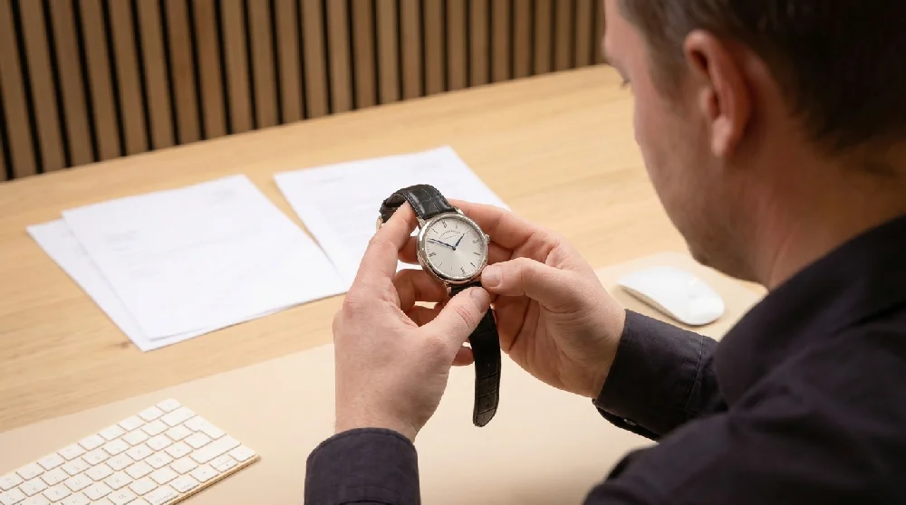 Horlogemaker beoordeelt een A. Lange & Söhne 1815 horloge voor taxatie