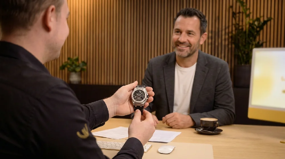 Man vult online formulier in voor Audemars Piguet taxatie.