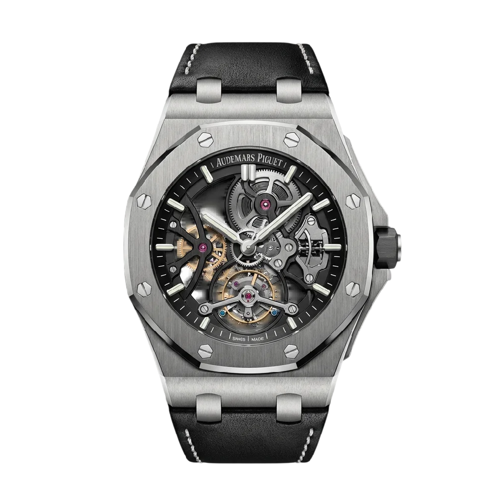 Audemars Piguet logo op donkere achtergrond.