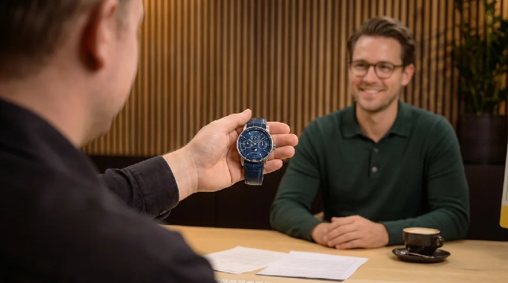 Man vult online formulier in voor taxatie van zijn Audemars Piguet Code 11.59
