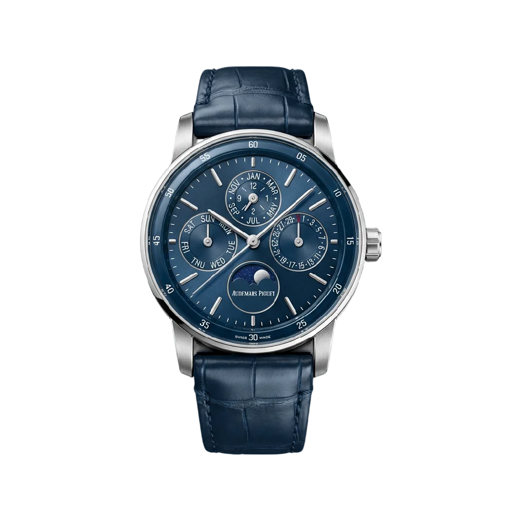 Luxe herenhorloge Audemars Piguet Code 11.59 met stalen kast en leren band