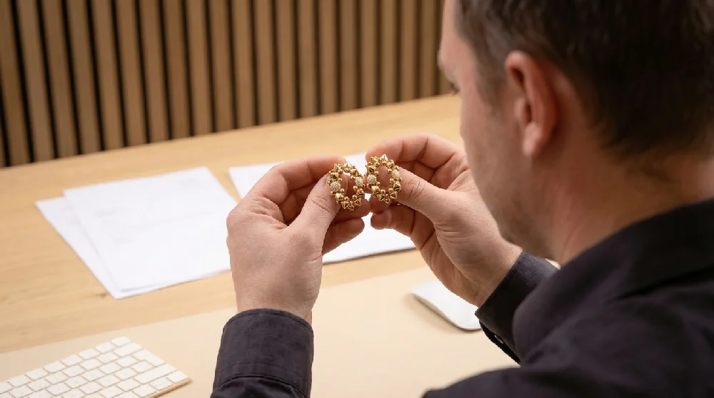 Taxateur beoordeelt een Cartier horloge op echtheid en staat.