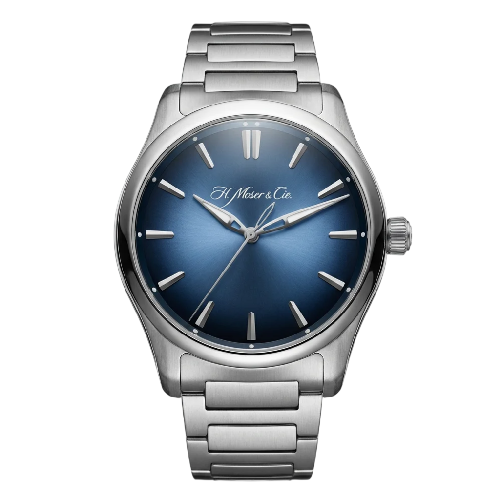 Exclusief H. Moser & Cie luxe horloge met een opvallende blauwe wijzerplaat