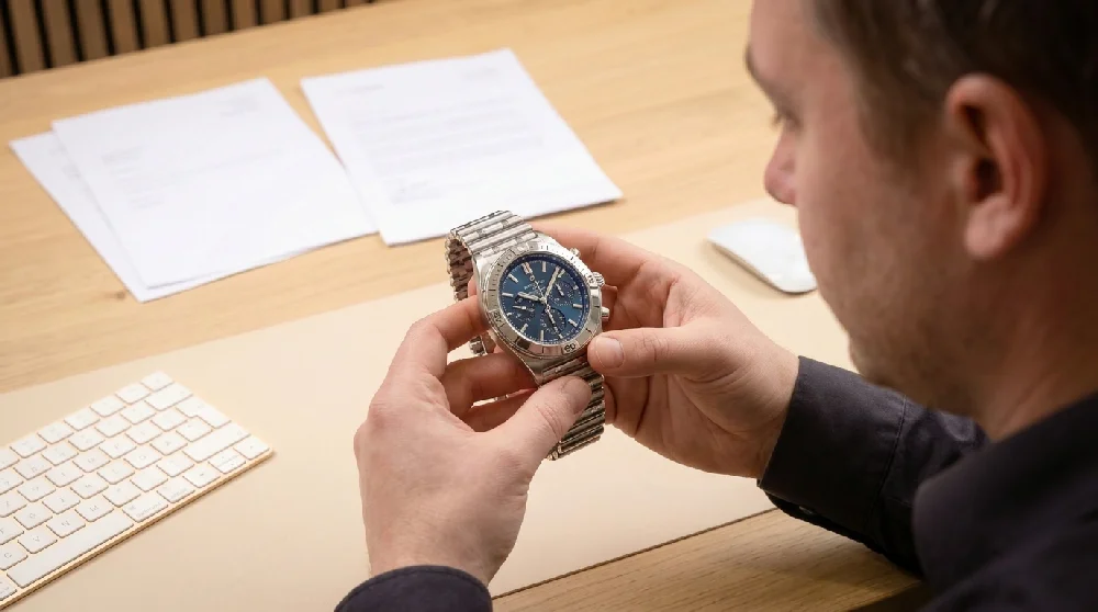 Breitling Chronomat wordt geïnspecteerd door een expert