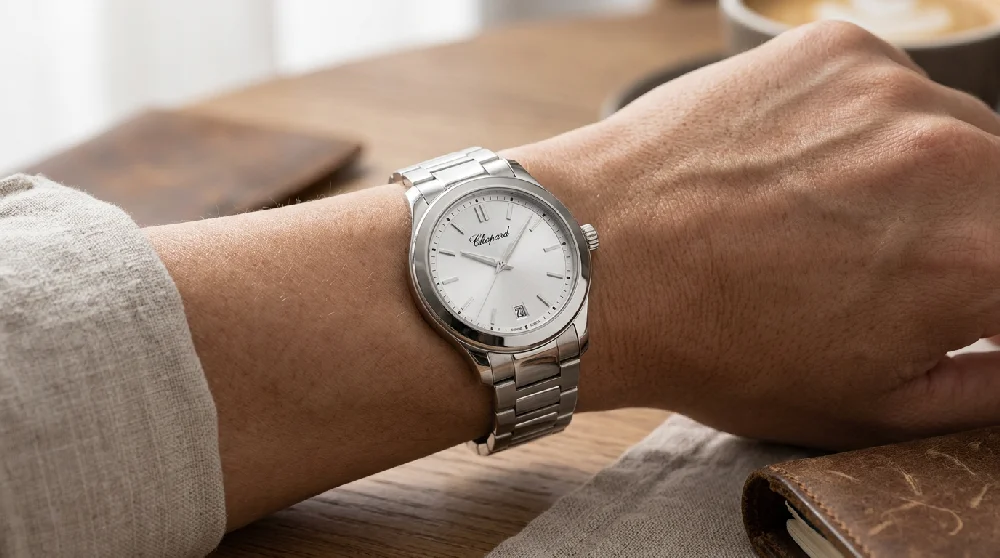 Beveiligde kluis met luxe horloges, symbool veilige opslag Chopard Happy Sport