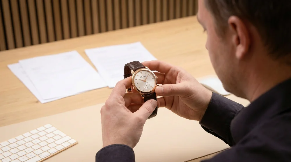 Horlogemaker taxeert een Chopard L.U.C horloge met loep